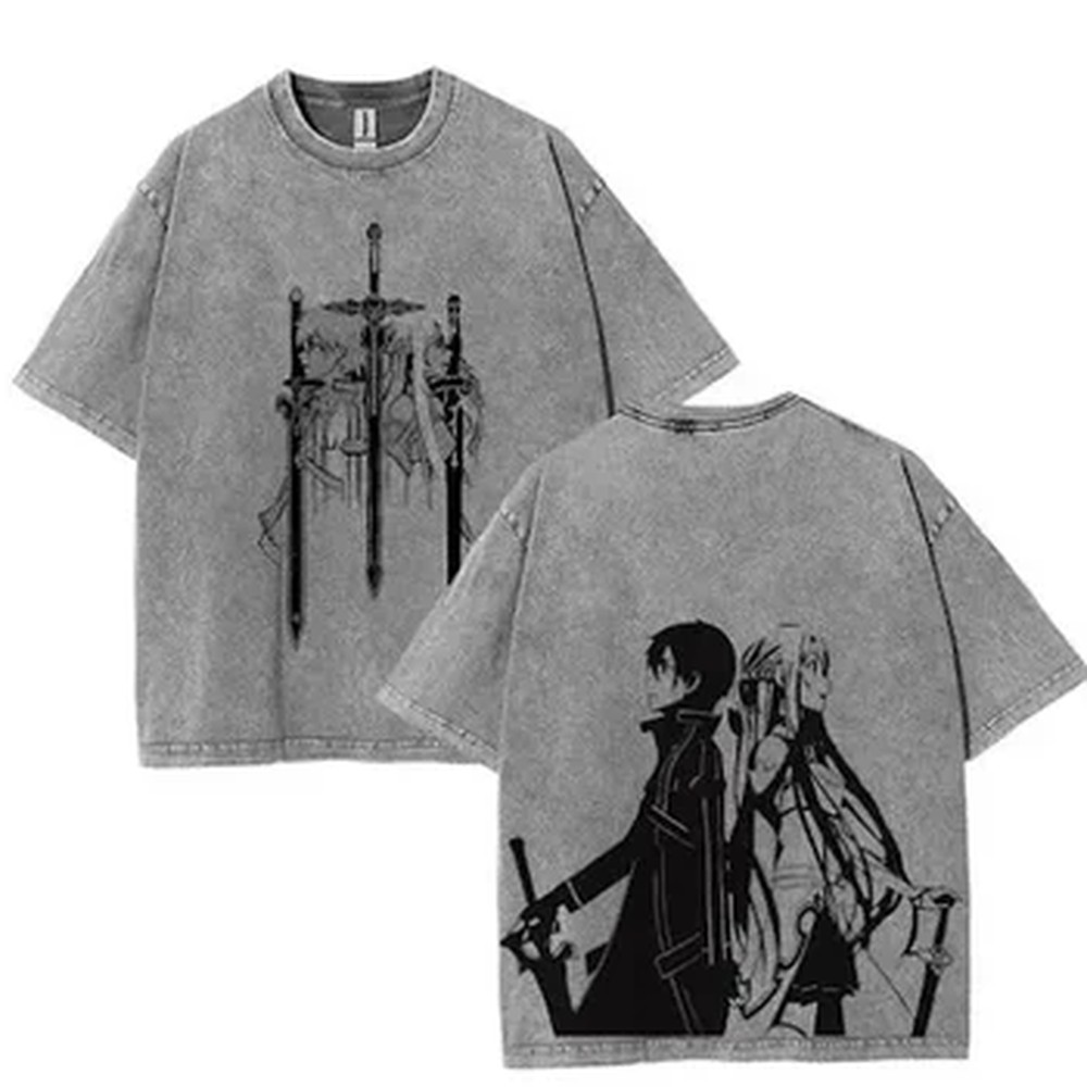Summer Clothing Online - ソードアートオンライン桐ヶ谷和人 Tシャツ結城アスナアニメウォッシュ Tシャツ紳士服夏高品質コットン Tシャツトップス