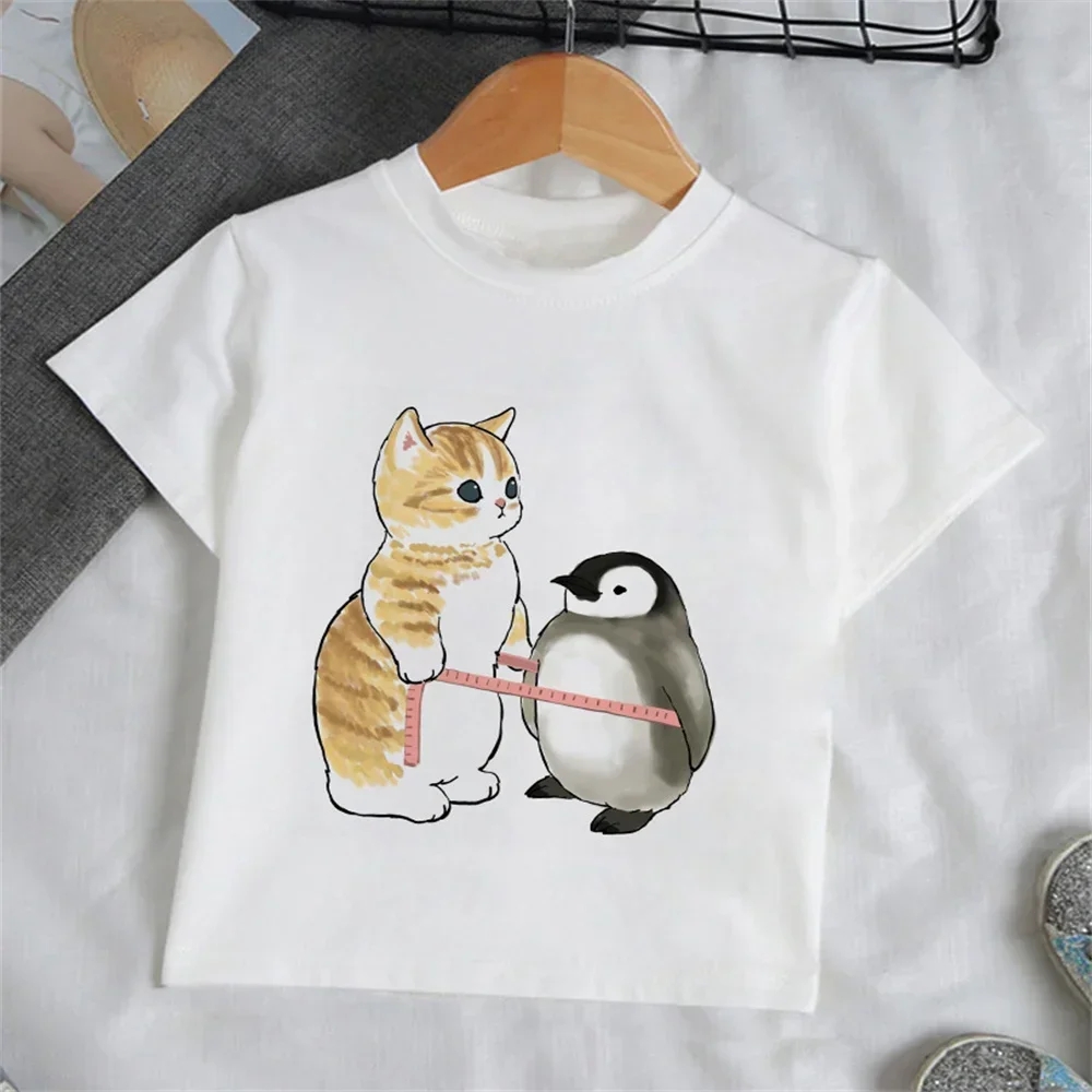 Summer Clothing Baby - 子供服 女の子用 カートゥーン猫柄Tシャツ 半袖 ベビーサマーウェア ファッション