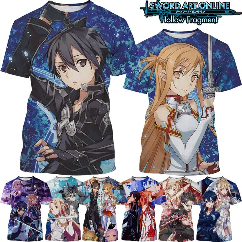 Summer Clothing Online - プリントスポーティな速乾性通気性メンズ Tシャツソードアートオンラインアニメーションカジュアル原宿 Y2K ストリート半袖服トップ