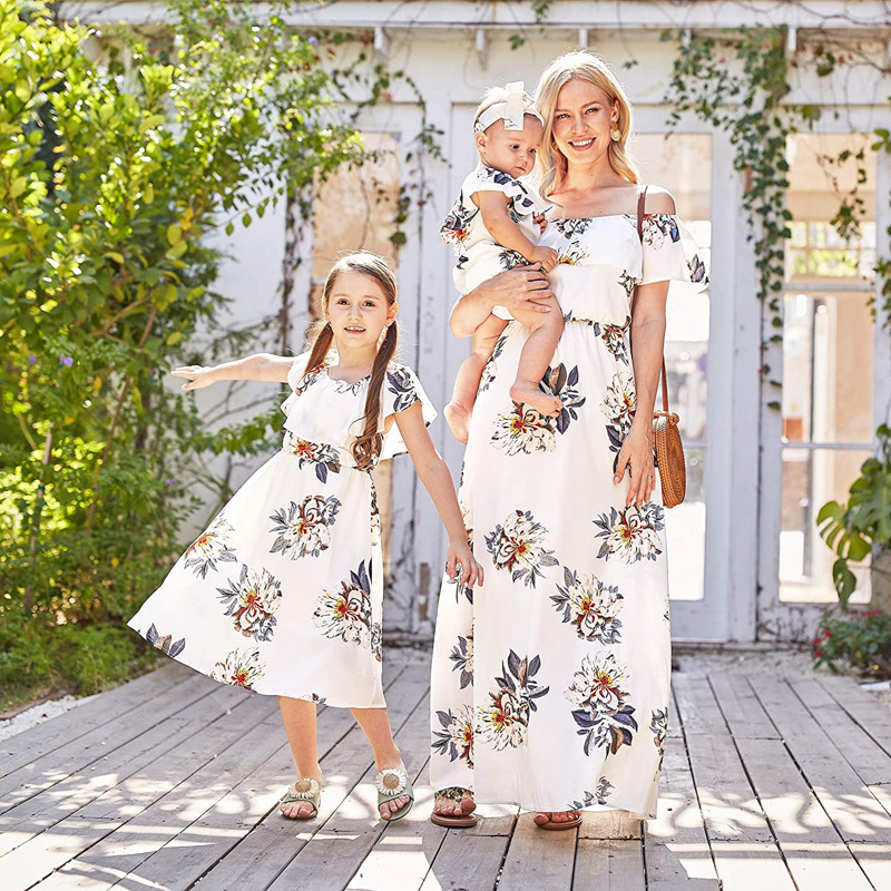 Summer Dresses Yours Clothing - 1つの肩にプリントされた家族の服,母と子の服,2022