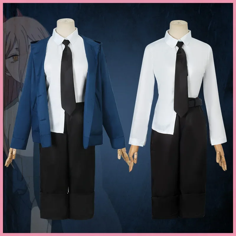 Summer Vacation Clothing Men - パワーコスプレチェーンソーマンコスチュームブルージャケットウィッグホーンヘアピン女性ハロウィンカーニバルパーティーロールプレイング衣装アニメスーツ