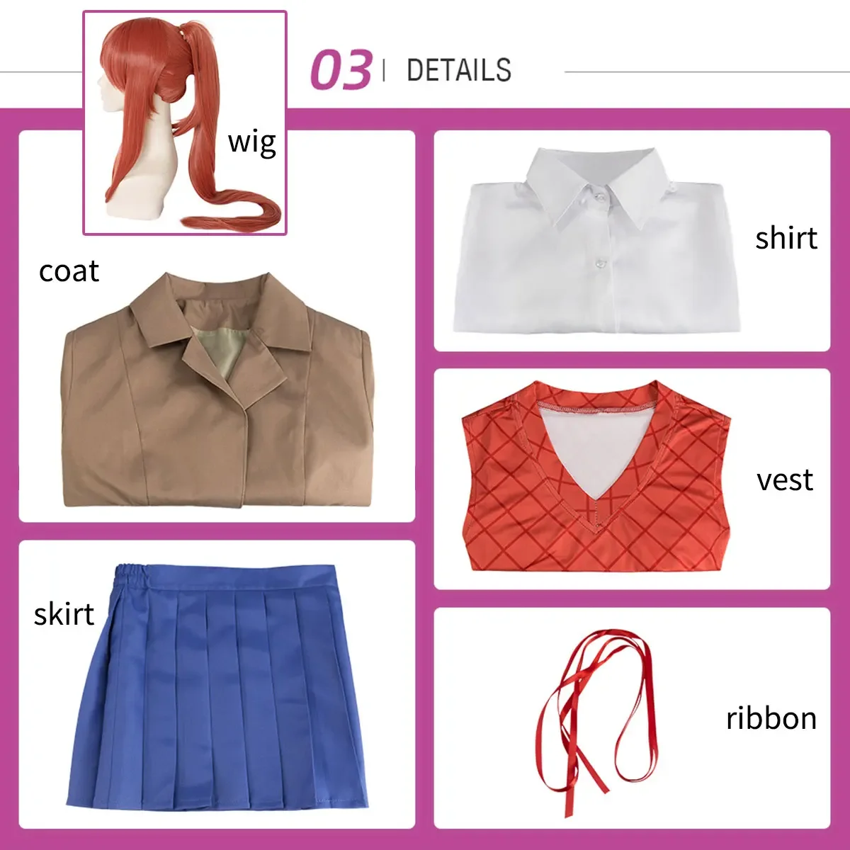 アニメドキドキ文学クラブモニカコスプレ衣装さよりゆりなつきハ - Summer Vacation Clothing Men のレビューと価格