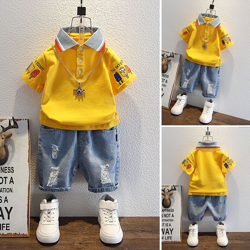 2025年夏 男の子用Tシャツとジーンズ 韓国風ポロシャツ  - Summer Clothing Reviews のレビューと価格