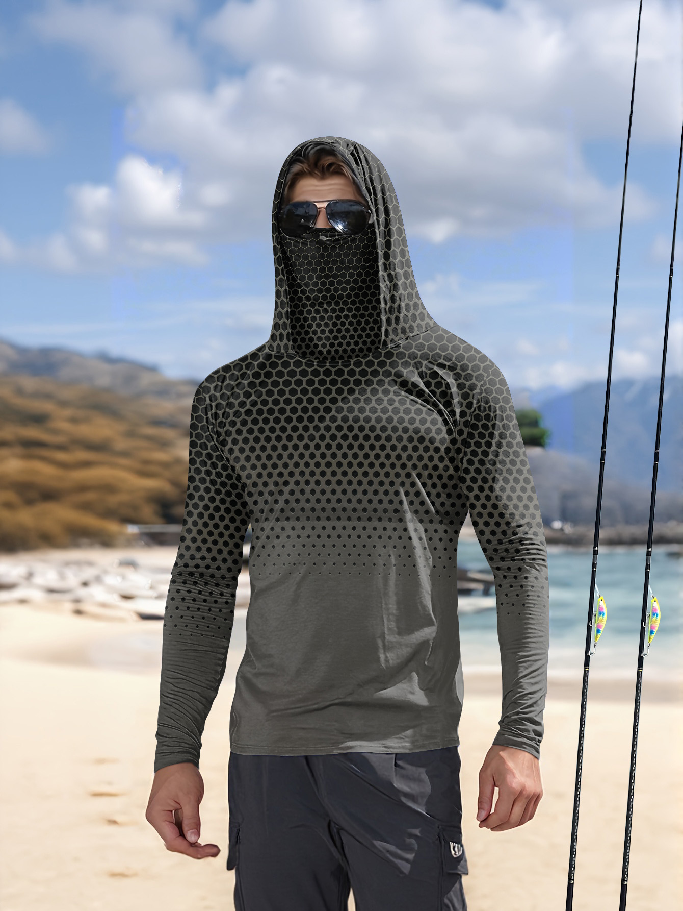 メンズフード付きフィッシングシャツ 長袖 フィッシングウェア - Summer Clothing Long Sleeve のレビューと価格