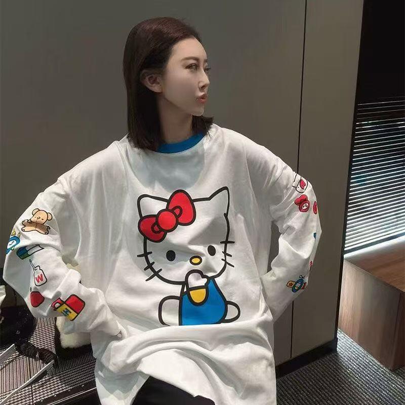 長袖ハローキティ夏の新スタイル漫画かわいいプリント Tシャツ - Summer Clothing Long Sleeve のレビューと価格