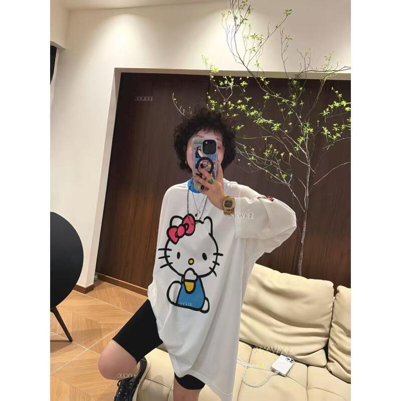 長袖ハローキティ夏の新スタイル漫画かわいいプリント Tシャツ - Summer Clothing Long Sleeve のレビューと価格