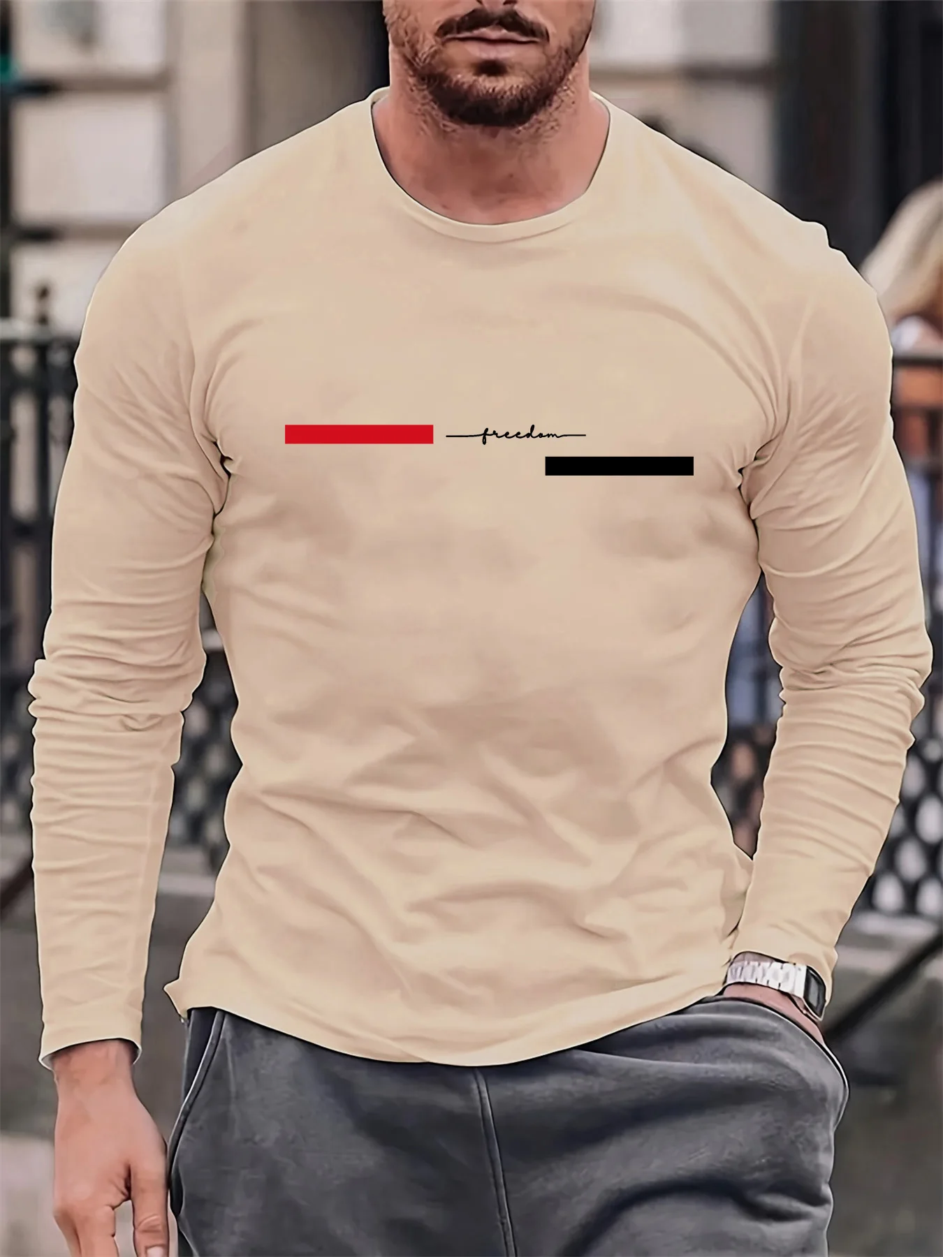 赤黒ライン メンズ 長袖 ラウンドネック ルーズ カジュアル - Summer Clothing Long Sleeve のレビューと価格