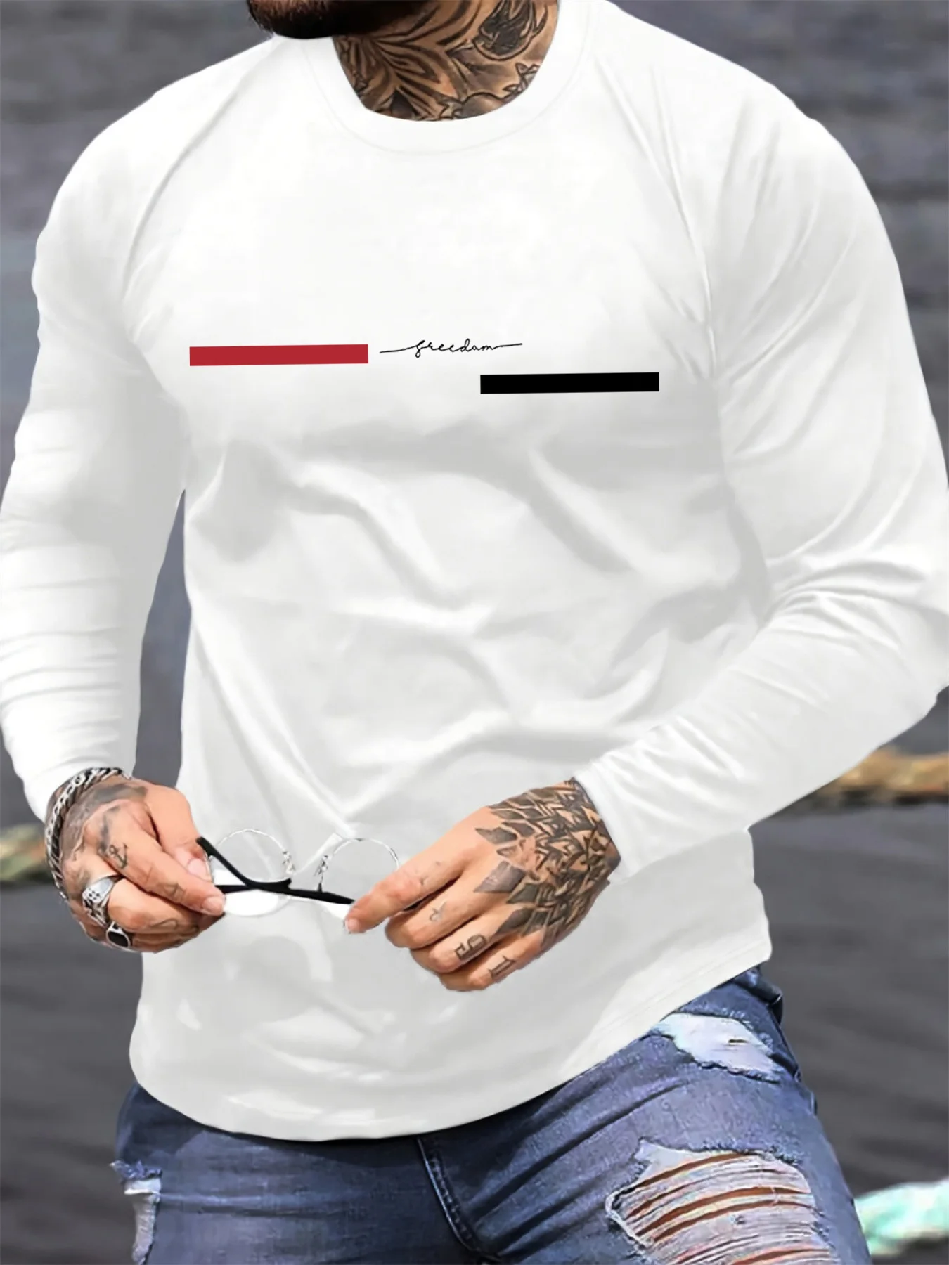 赤黒ライン メンズ 長袖 ラウンドネック ルーズ カジュアル - Summer Clothing Long Sleeve のレビューと価格