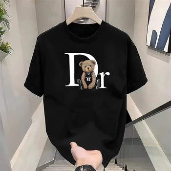高級ブランドかわいいクマプリント Tシャツ男性女性高品質純綿 - Summer Clothing Brands のレビューと価格