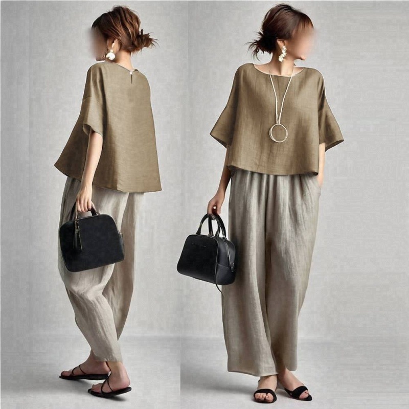 夏の新作カジュアルファッション、ラウンドネック半袖プリーツパ - Summer Clothing Online のレビューと価格