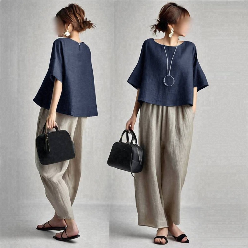 夏の新作カジュアルファッション、ラウンドネック半袖プリーツパ - Summer Clothing Online のレビューと価格