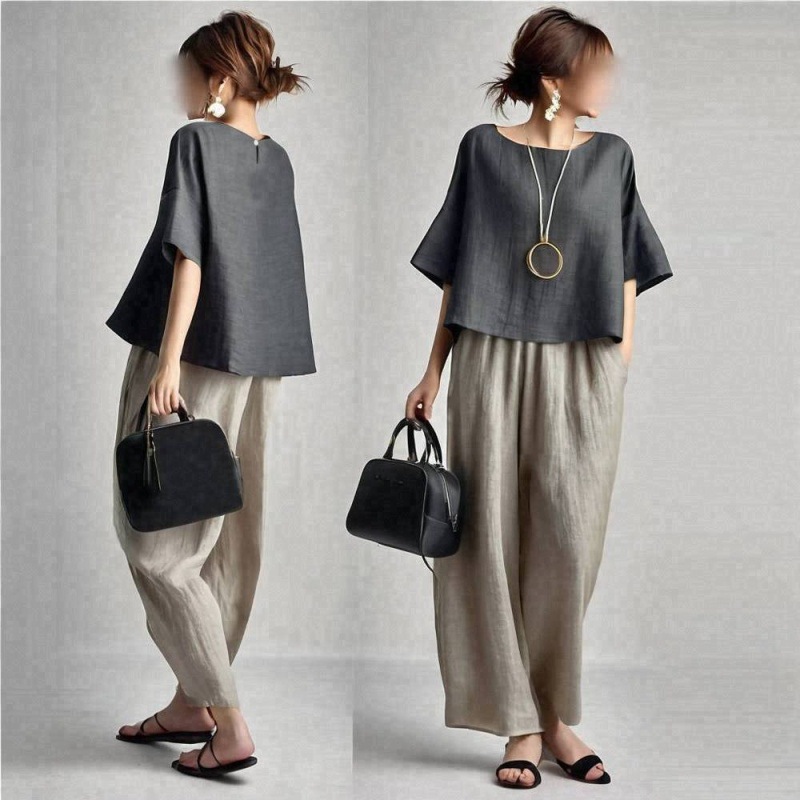 夏の新作カジュアルファッション、ラウンドネック半袖プリーツパ - Summer Clothing Online のレビューと価格