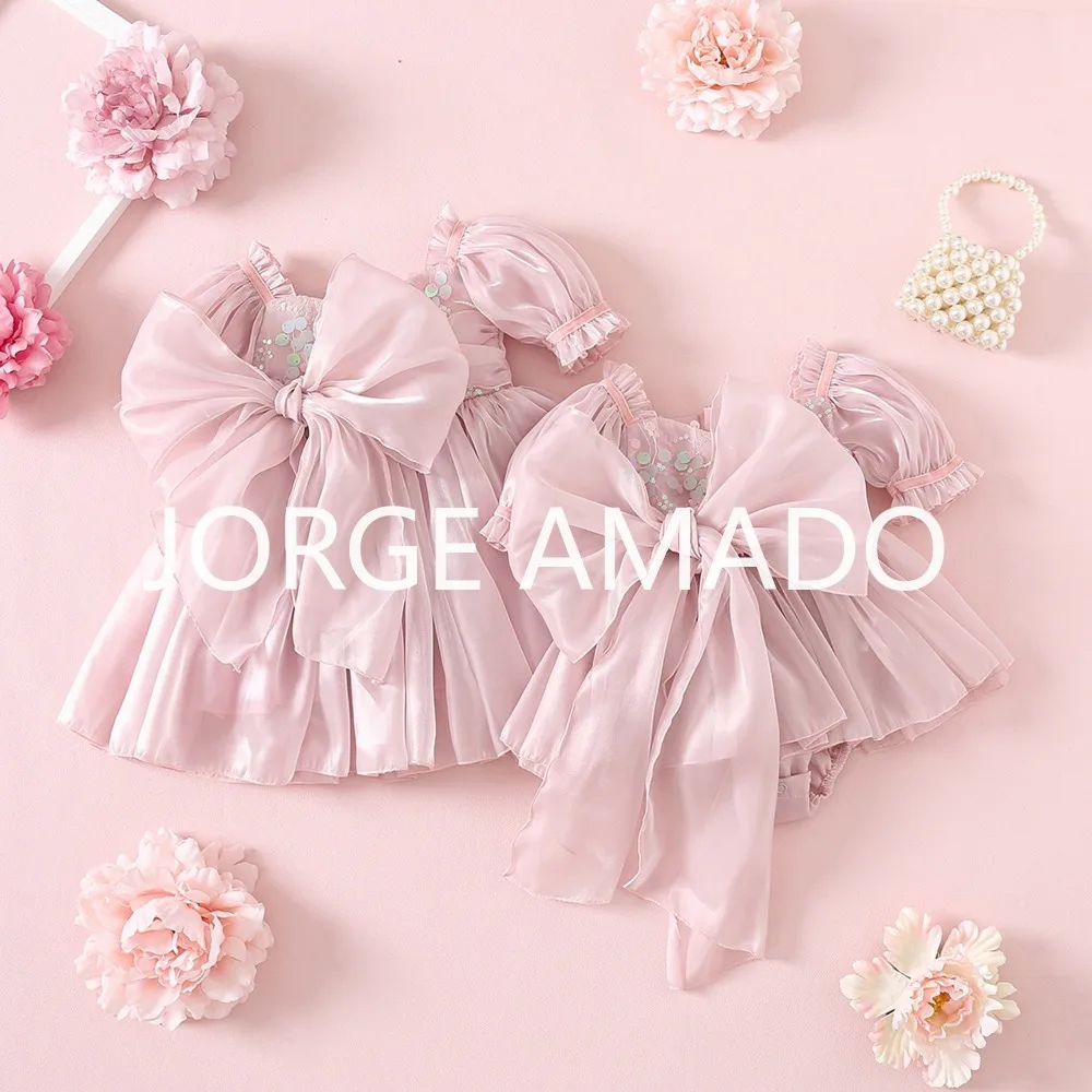 夏の女の子姉妹マッチング衣装パフ半袖リボンボディスーツ甘いプ - Summer Dresses Yours Clothing のレビューと価格